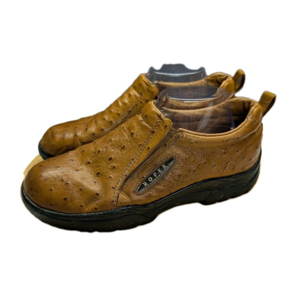 Roper Performance Shoes Loafers Slip On Men's Size 10 Faux Ostrich Leather EUC